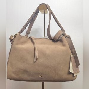 Tan Suede Women's Braided Handle Accent Handbag‎ Purse NWT